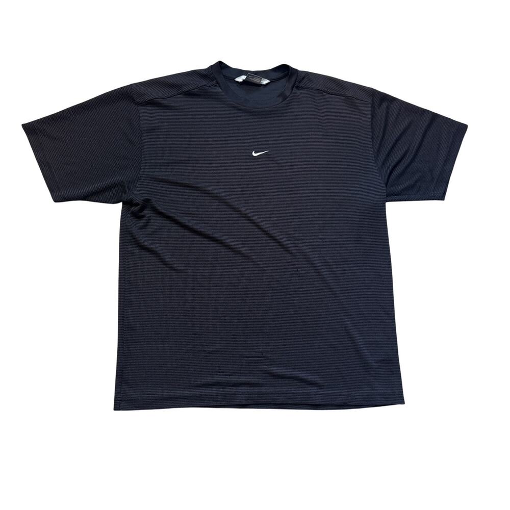 Vintage Nike Silver Tag Mesh Waffle Knit T-Shirt Men's Large Black Y2K Swoosh